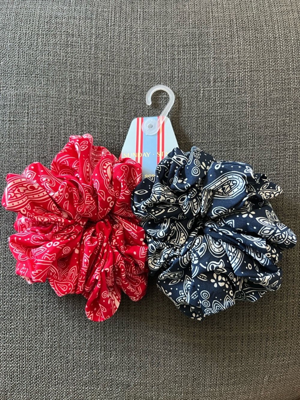 Bandana Extra Large Hair Scrunchie Set in Red & Navy - XL